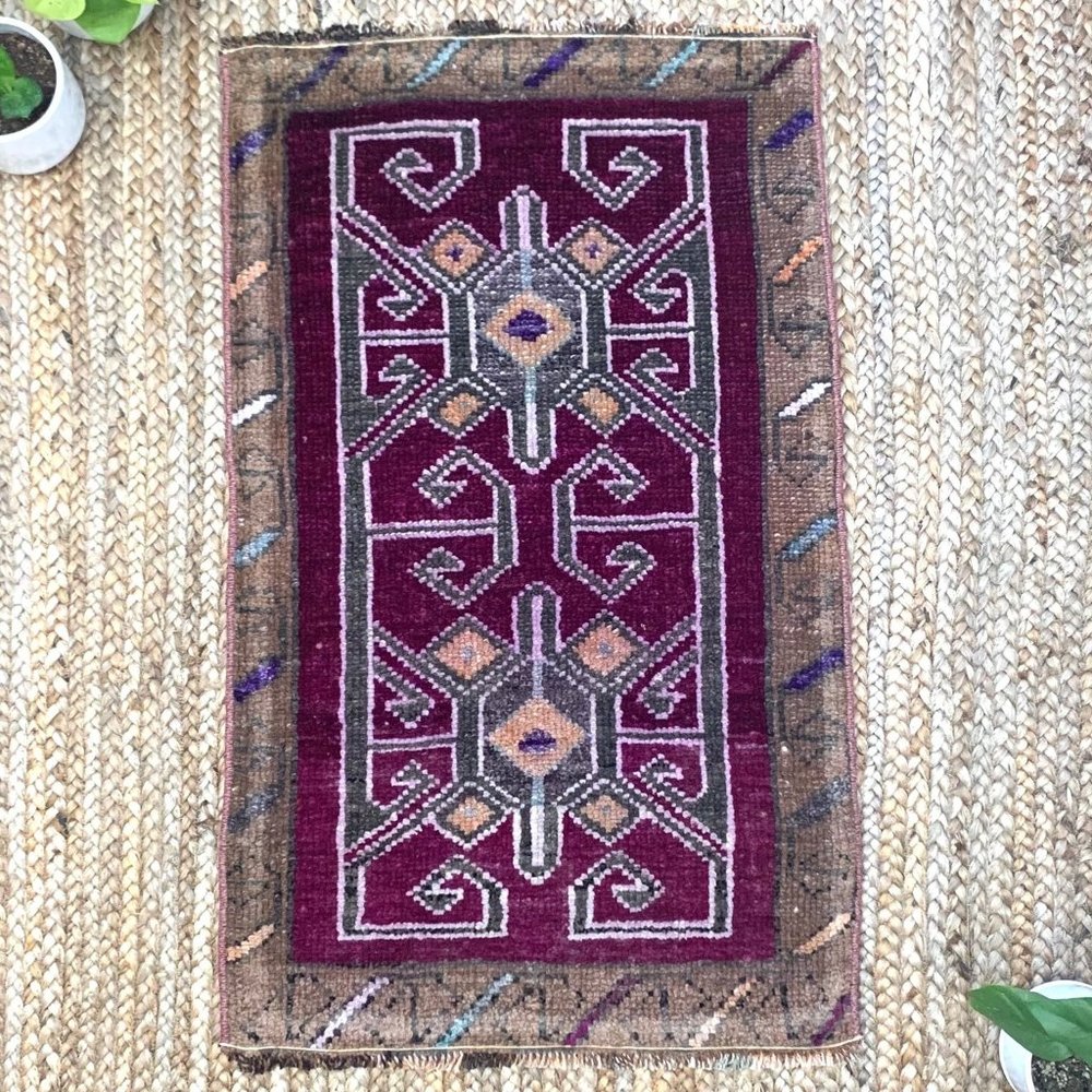 Vintage Small Boho Turkish Mini 2x3 Rug Purple